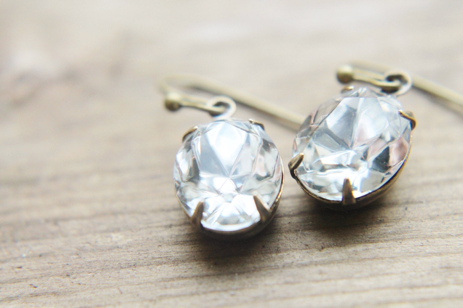 Small White Earrings - Round Swarovski Crystal Rhinestone Handmade Estate Bridal Jewelry Gifts for Her.