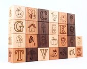 26-piece PICTURE ALPHABET block set - natural wooden toy blocks with letters, pictures,  words -  heirloom, educational gift for boy or girl