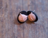 Owl earrings . Studs . Rose Pink . Black . Fashion . Gift for her