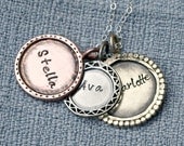 Hand Stamped Personalized Necklace- Mixed Metal- Artisan Vintage Charm Necklace - Family Names - Family Jumble - Mothers Day