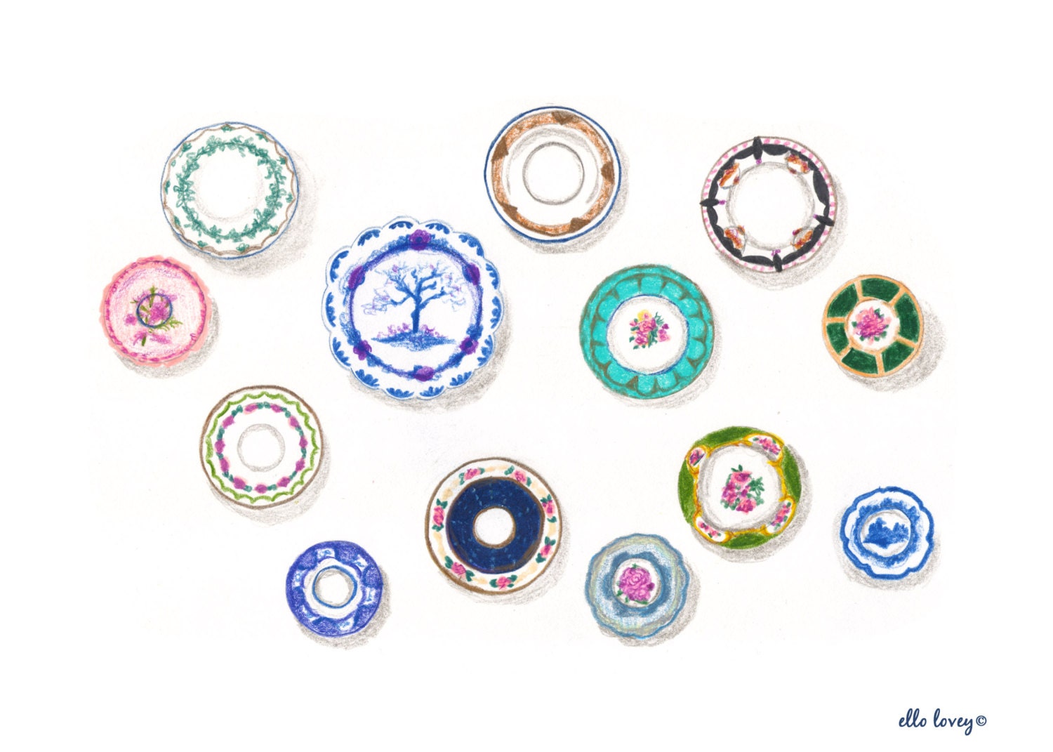 Wall of Plates - Art Print - 5x7
