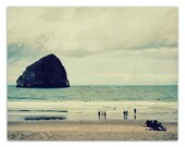 beach photograph, cannon beach,  cold, minimal, oregon, charcoal grey, gray, cloud - Haystack Rock, 11x14 fine art photo