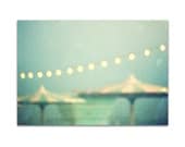 mid century modern, santa cruz, cafe lights, vintage beach, mint, aqua, beach photography - dusk, 8x12 photograph print