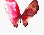 scarlet, cherry red, pink, white and brown butterfly. original watercolour painting