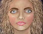 Original OOAK Folk Art Woman Portrai Painting on Wood "Vintage Lace" by Lore