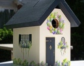 Cottage Birdhouse, Black Roof with Cream Sides