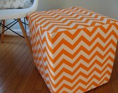 pouf  ottoman floor pouf modern orange chevron ottoman/ seating/unique side table one of a kind piece
