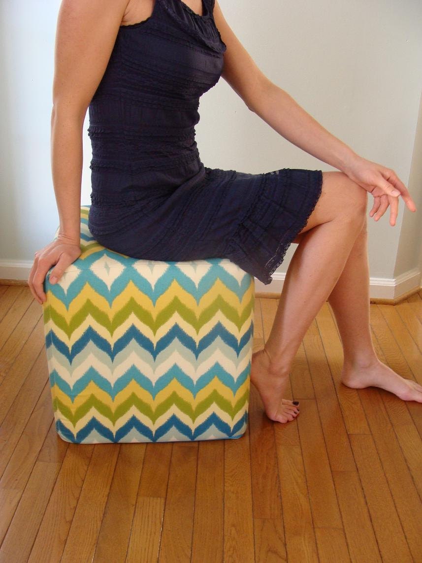 floor pouf  indoor outdoor ottoman zig zag ikat  modern floor ottoman/ seating/unique side table
