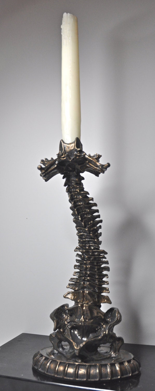 Helix Ossuary Spine Candlestick Holder, bronze finish