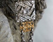 The Watchman's Wife-Vintage assemblage bracelet brass findings rhinestone center piece french assemblage jewelry - by French Feather Designs