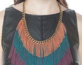 Jewel Tone Fringe and Chain Necklace- Jewelry