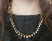 Pom Pom w Wrapped Crystal Chain Necklace- Jewelry