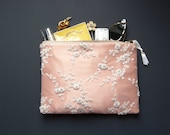 PEACH Lace Clutch. Peach Summer Clutch. Wedding Clutch. Embroidered Clutch. Peach Bridal Clutch