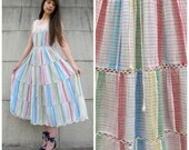 INDIAN Cotton Metallic Rainbow CROCHET 70s Summer Dress