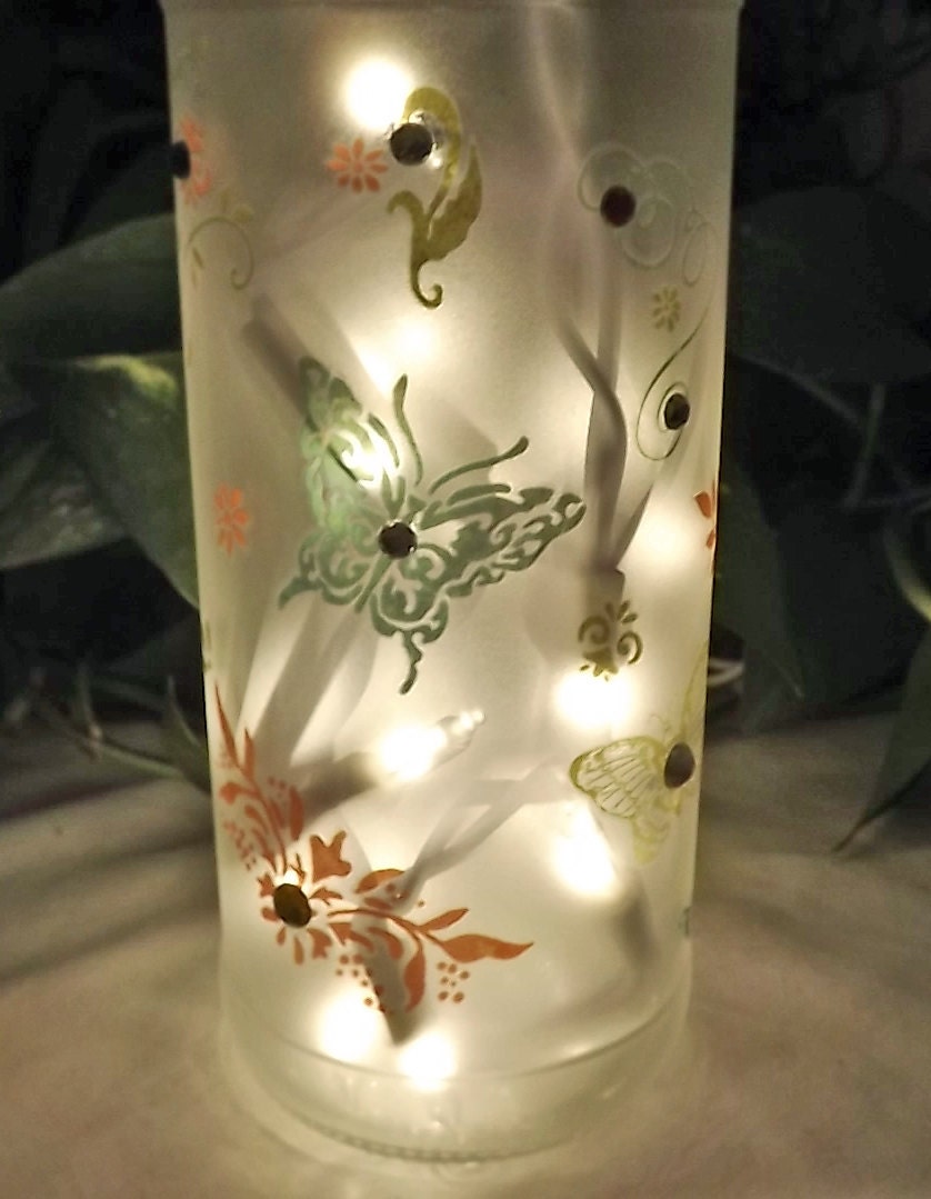 NATURE with GEMS Recycled Glass Bottle Accent Lamp/Light-Great Gift Idea