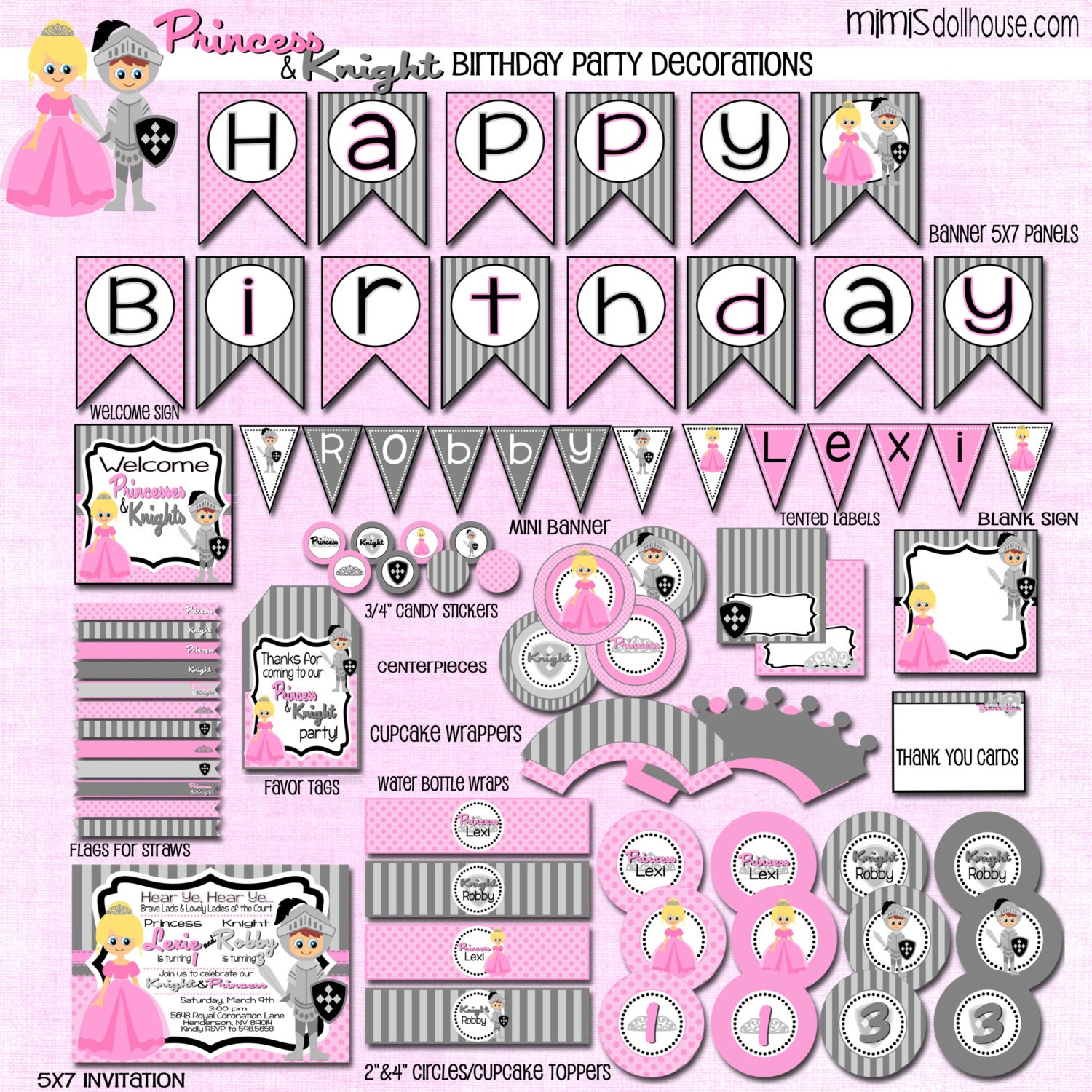 Princess and Knight Party Decorations- Printable Princess Birthday Party Decorations PDF/JPEG