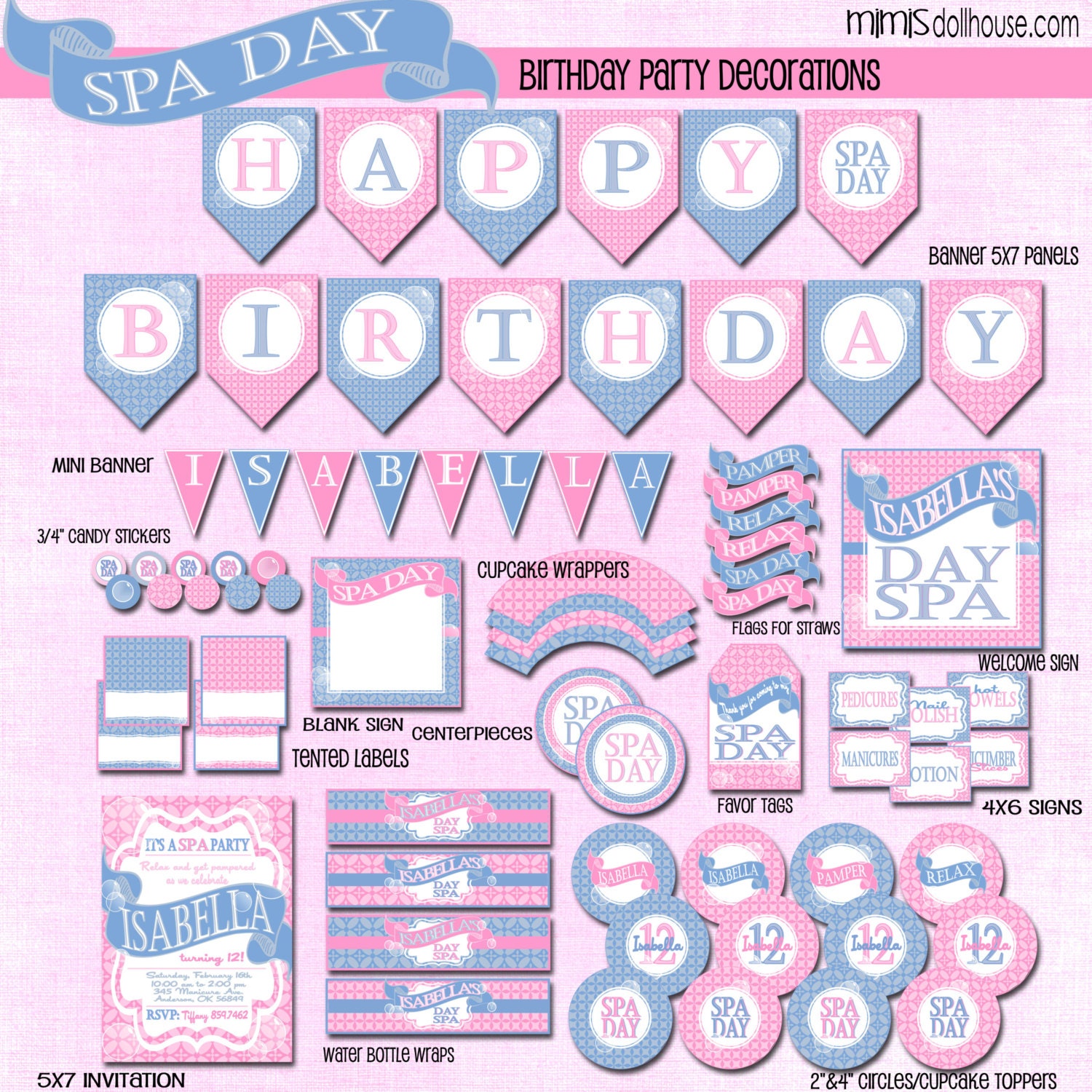 Spa Party Decorations- Printable Day Spa Birthday Party Decorations- Spa Day Birthday Party PDF/JPEG Il_570xn