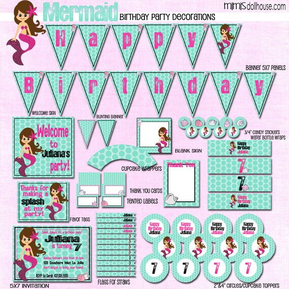 Mermaid Party Decorations- Printable Mermaid Birthday Party Decorations PDF/JPEG Il_570xn