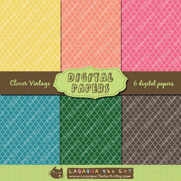 Vintage clover patterns Printable digital sheets for scrapbooking, cardmaking, party, blog background