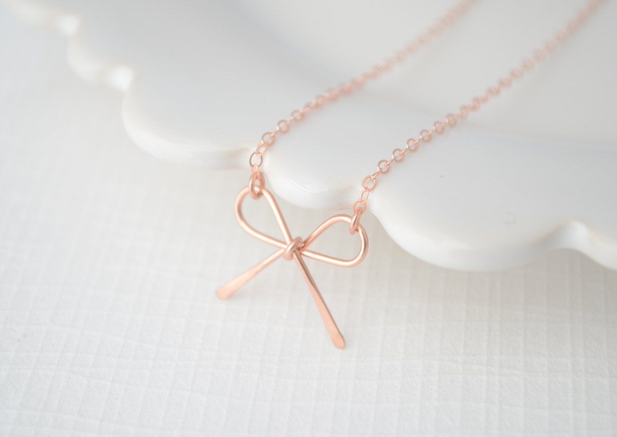 Rose gold bow necklace - rose gold filled necklace - pink gold bow