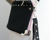 Twin Staples Handbag Black and Pink  Midi Messenger  Bag  Wirstlet and  shoulder Adjustable strap Zipper Closure