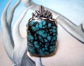 Adorned Turquoise Ring in Natural Turquoise Stone and Sterling SIlver // Size 6