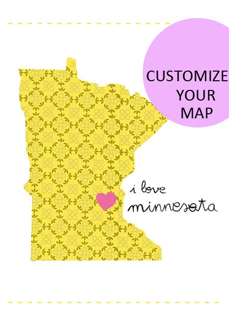 Minnesota Map Illustration size A4 (11,8x8,3 inches)