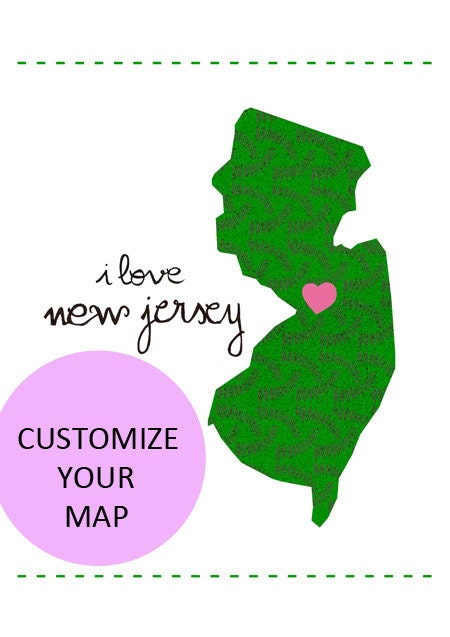 New Jersey Map Illustration size A4 (11,8x8,3 inches)