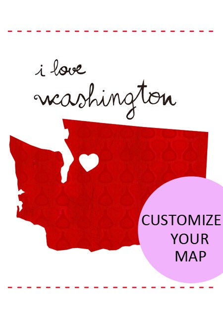 Washington Map Illustration size A4 (11,8x8,3 inches)