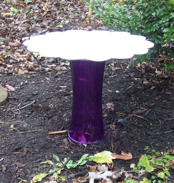 Purple Glass Bird Bath Garden Decor