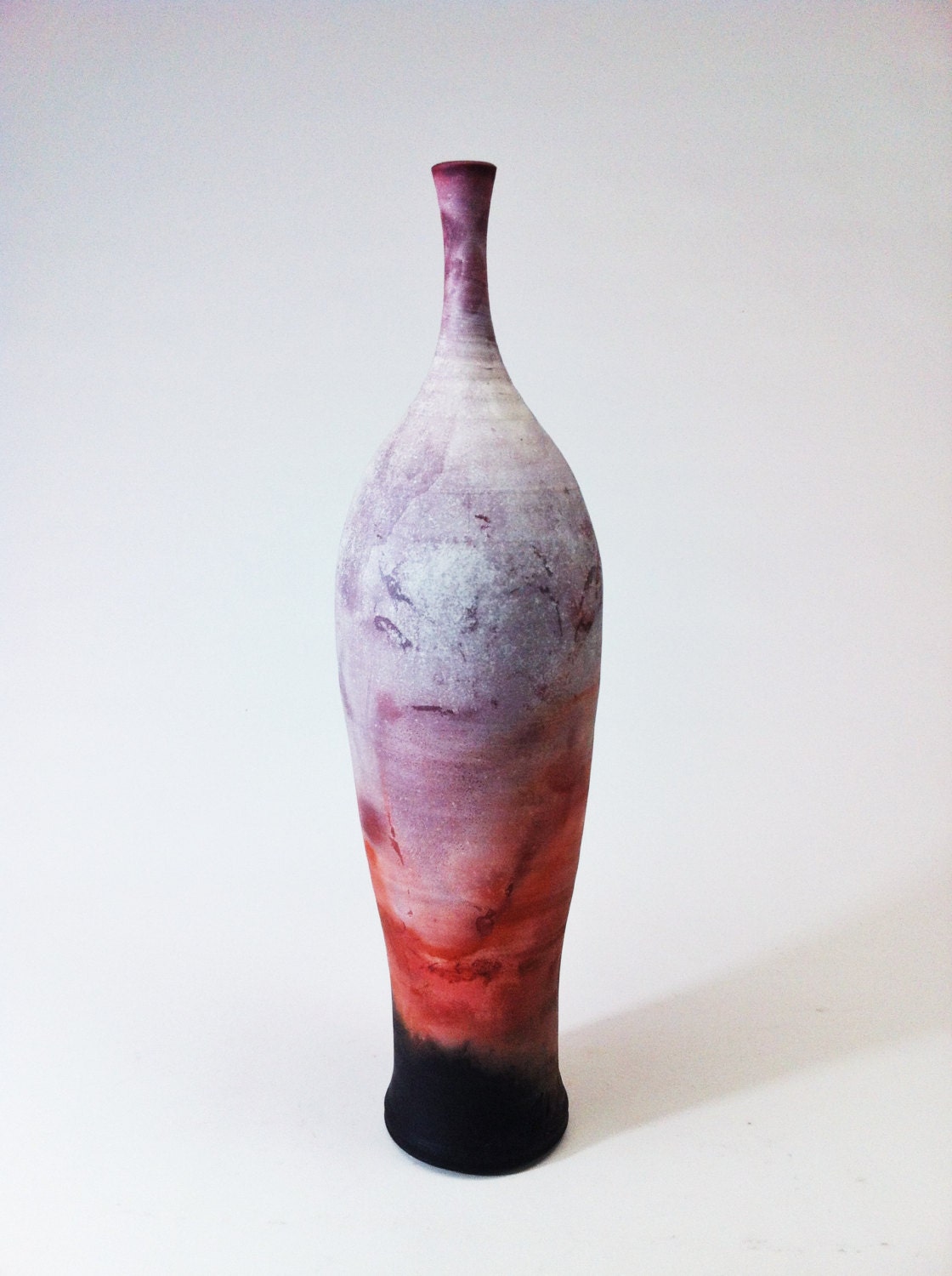 Saggar Vase in orange white pink black and red