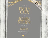 Modern Save the date: grey and yellow, wedding invitation, Save the Date Template, diy, printable, digital, string lights, (item99