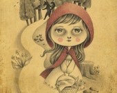 Print of Original Illustration,Reproduction Digital Print, Nursery Decor, Children's Wall Art - Little Red by Amalia K