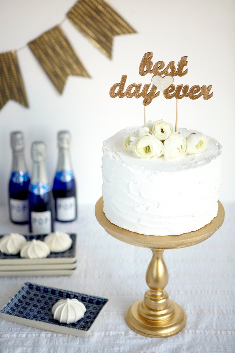 The Whimsical Wedding Cake Topper - Best Day Ever - Gold - Ready to ship