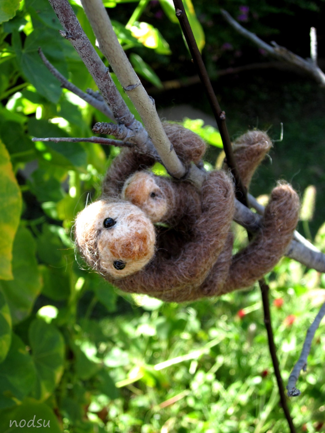 Mommy and baby sloths, needle felted, posable felt animals, soft sculpture