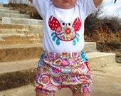 Sassy Crab....Sassy Crab Onesie or shirt with Ruffled Bloomers Set...0-3m to 24m