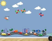 REUSABLE Road with Cars Planes TRANSPORTATION Wall Decal  616