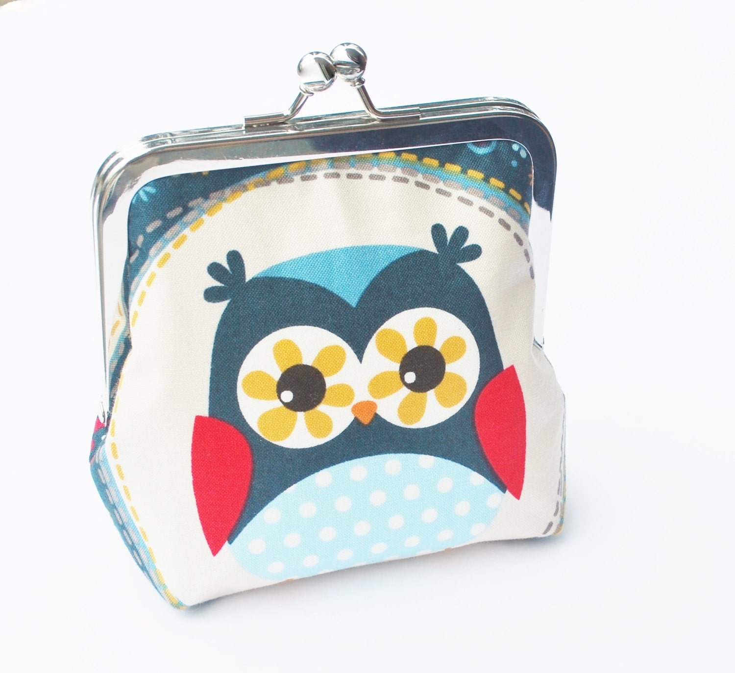 Owl Coin Purse, Vegan Wallet, Fabric Purse, Navy Fabric, Colorful Flowers