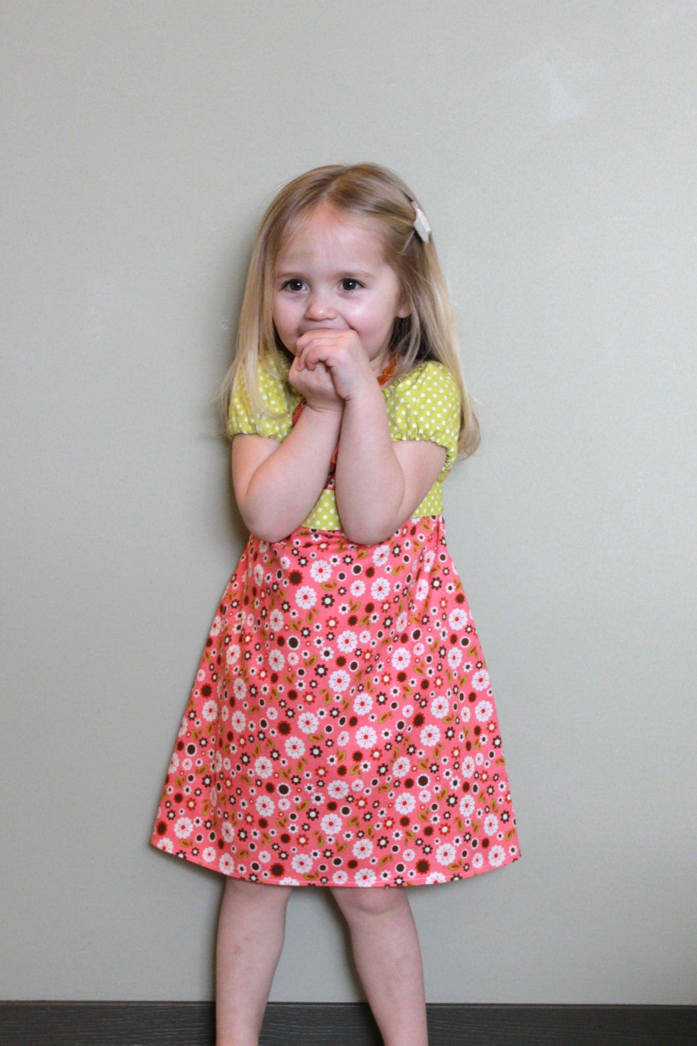 Toddler Dress. Pink and Lime Green Floral Peasant Dress. Toddler Clothes. Girl. Child. Summer Fashion.