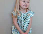 The Lucy Top in Blue Polka Dots.  Girls Blouse. Pinafore Top. Spring and Summer Fashion. Aqua and Navy