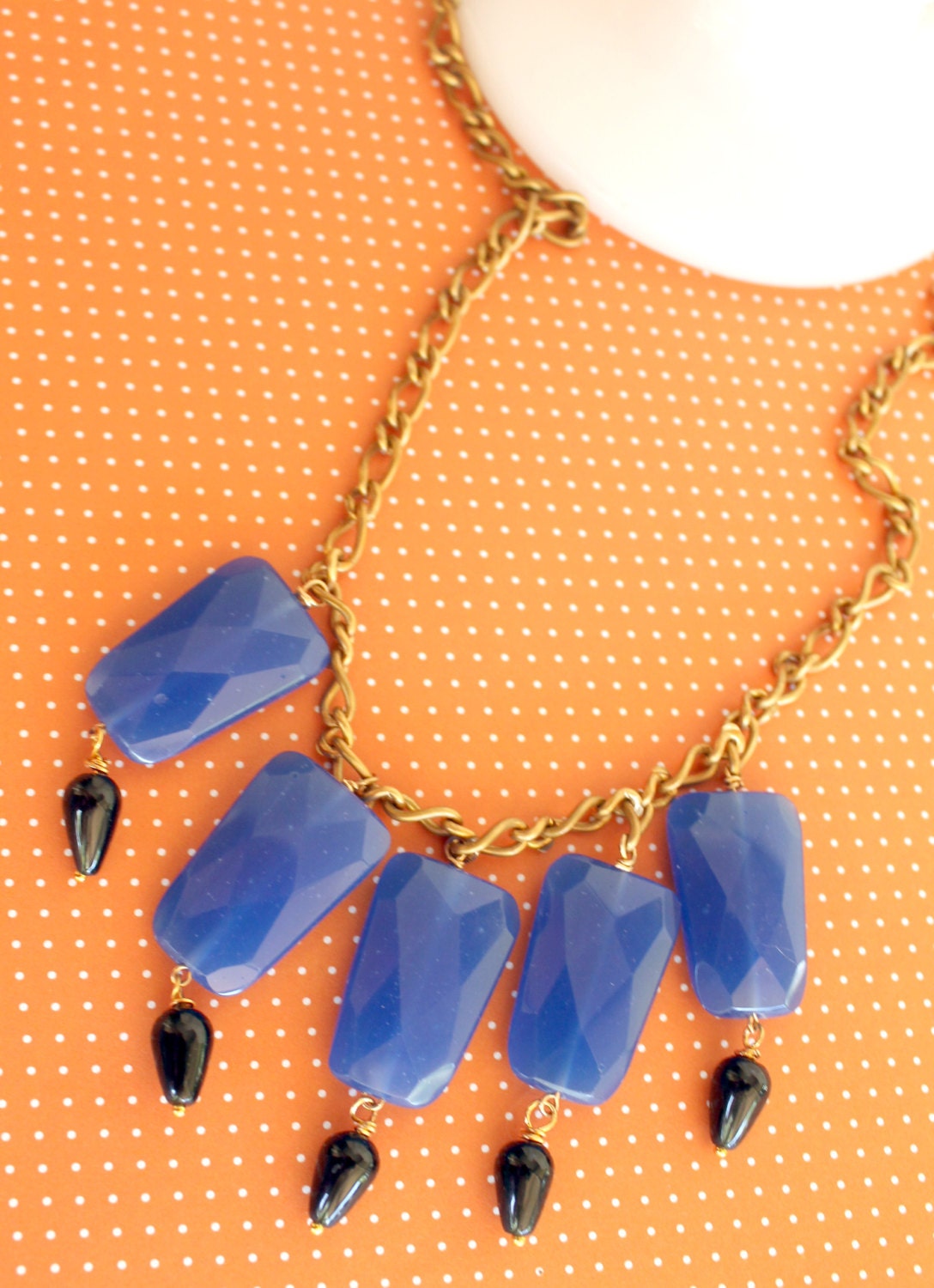 Cobalt blue and black deco fringe necklace
