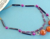 Purple and rust chunky boho layered necklace