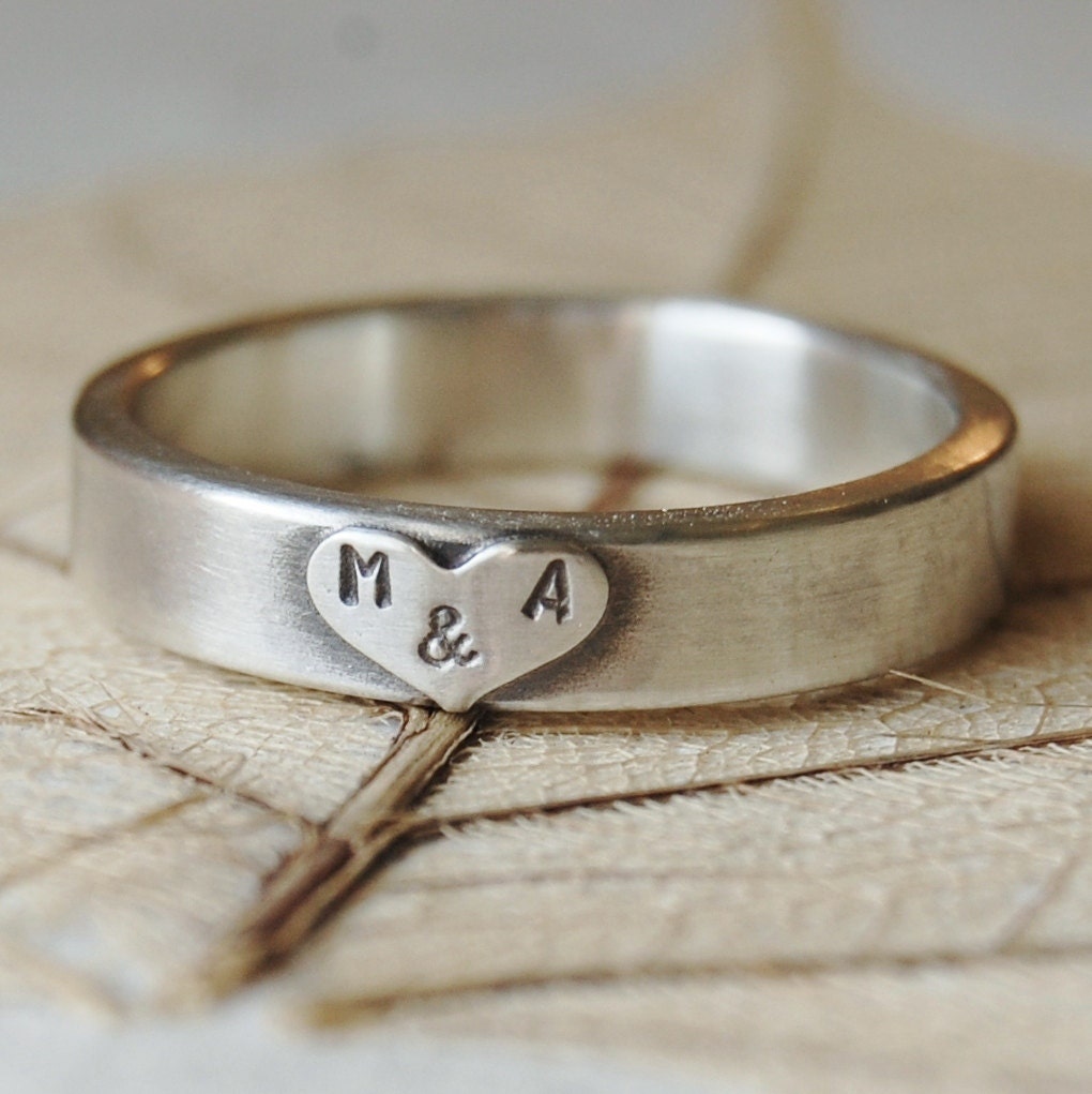 Love - Personalized Sterling Silver Hand Stamped Ring Band  - 5mm - Hand Forged - Recycled Eco Friendly - Custom Size