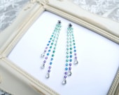 Rhinestone Earrings Hand Painted in Mint Green Blue and Purple