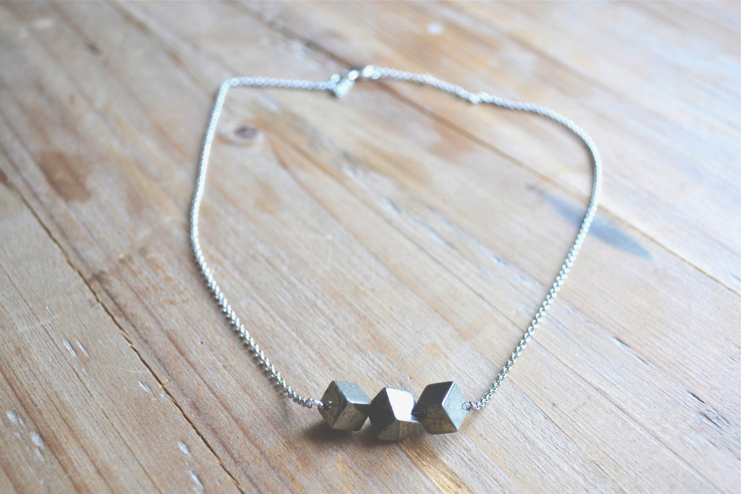 fools gold pyrite cube silver necklace - all that glitters