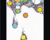 Abstract line art print of original ink drawing "Circles 6" geometrical shapes 10x8 or A4