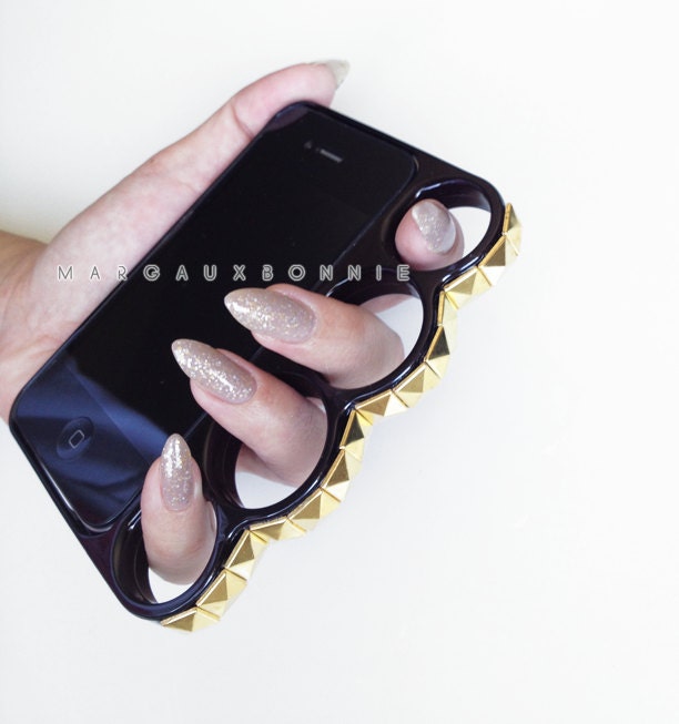 Ready to Ship -- Gold Silver or Black Studded Knuckle iPhone 4 4S 5 Bumper Phone Case AT&T Verizon Sprint
