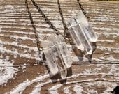 CHICA /  Raw Crystal Chevron Earrings- Triple Quartz Point Arrow Spike Spear Dagger Long, Spring, Native, Boho, Gypsy, Tribal, Fashion, Gift