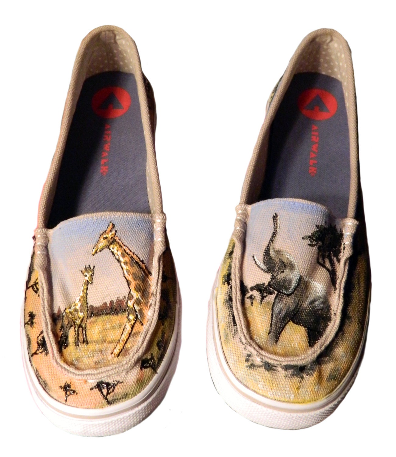CLEARANCE: Women's Size 7.59 Painted Shoes, Safari Animals