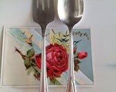 Vintage Serving Fork and Spoon Silverplate, set of two, 1930s oneida Malibu and Memory Pattern
